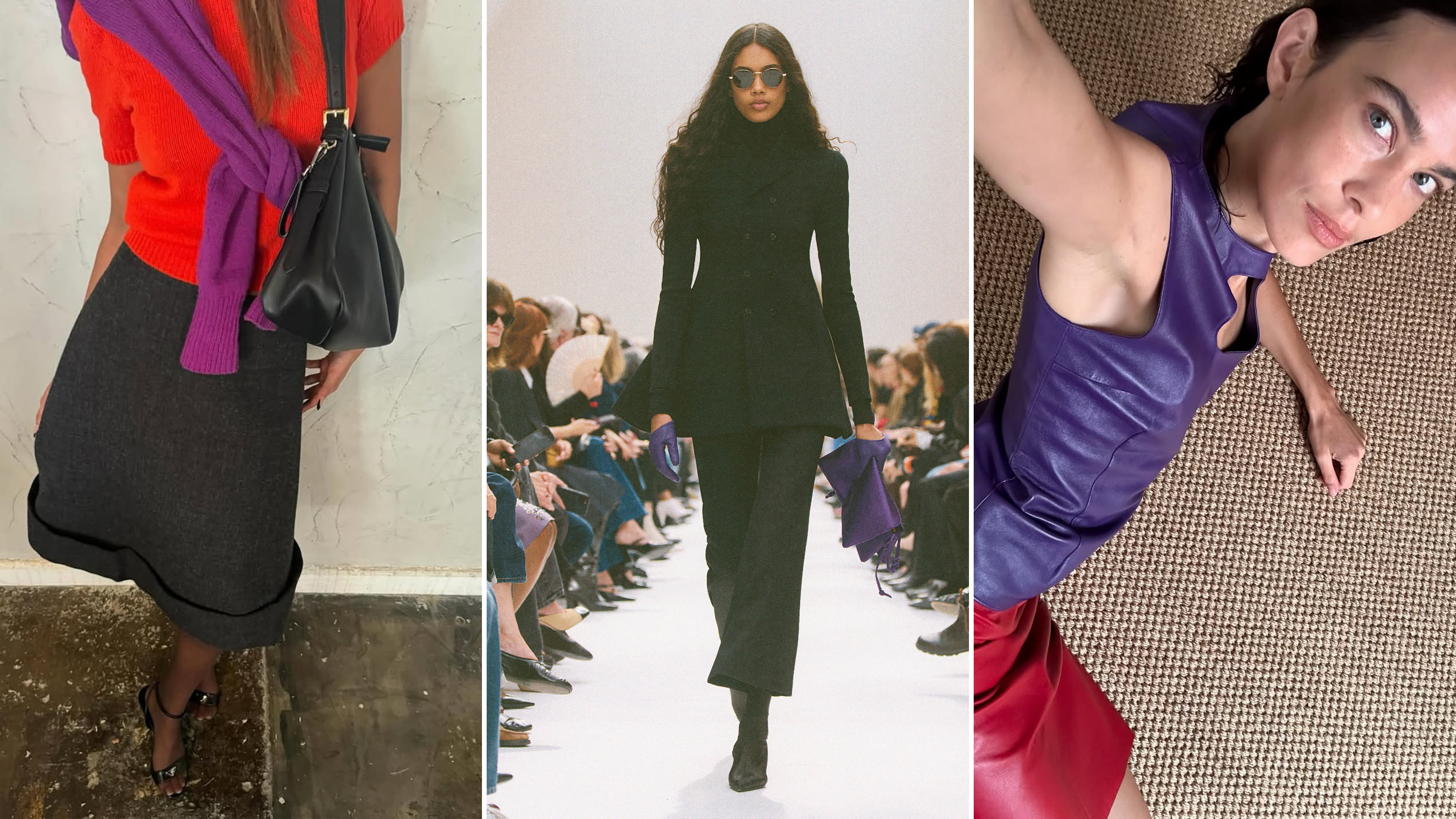 Royal purple trend on fashion people, celebrities, and the runway.