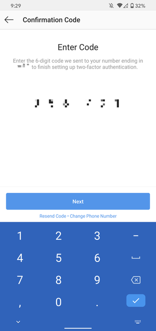 Setting up two-factor authentication in the Instagram app