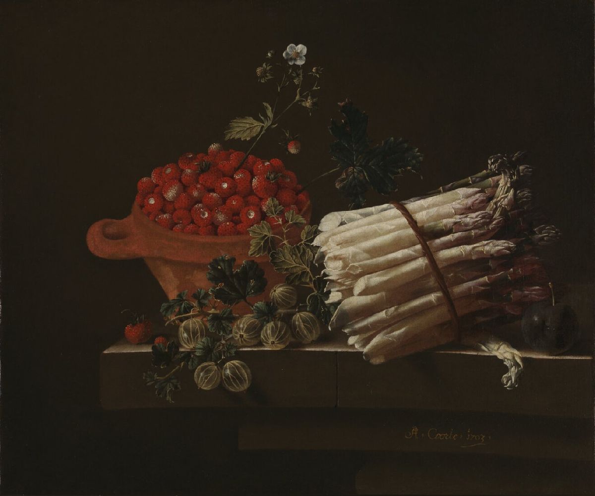 Adriaen Coorte. Still Life with Strawberries, Gooseberries and Asparagus. 1703. © The National Gallery, London