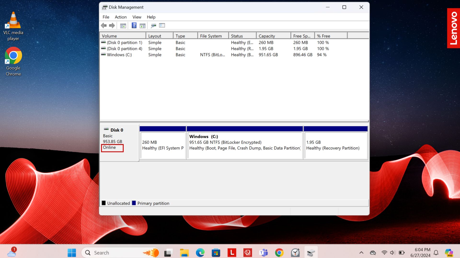 checking disk management for external drive