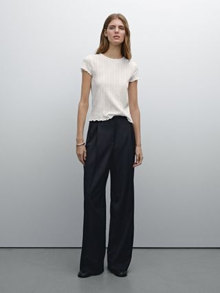 100% Wool Trousers With Thin Waistband