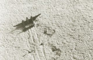 The Lost Squadron of airplanes included a group of two B-17 bombers and six P-38 fighters flying from the U.S. to Britain in July 1942 when they hit a storm and went down in remote Greenland. Here, a photo of the P-38 fighter on the ice.