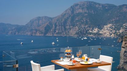 Breakfast from the outdoor terrace at Casa Angelina on the Amalfi Coast
