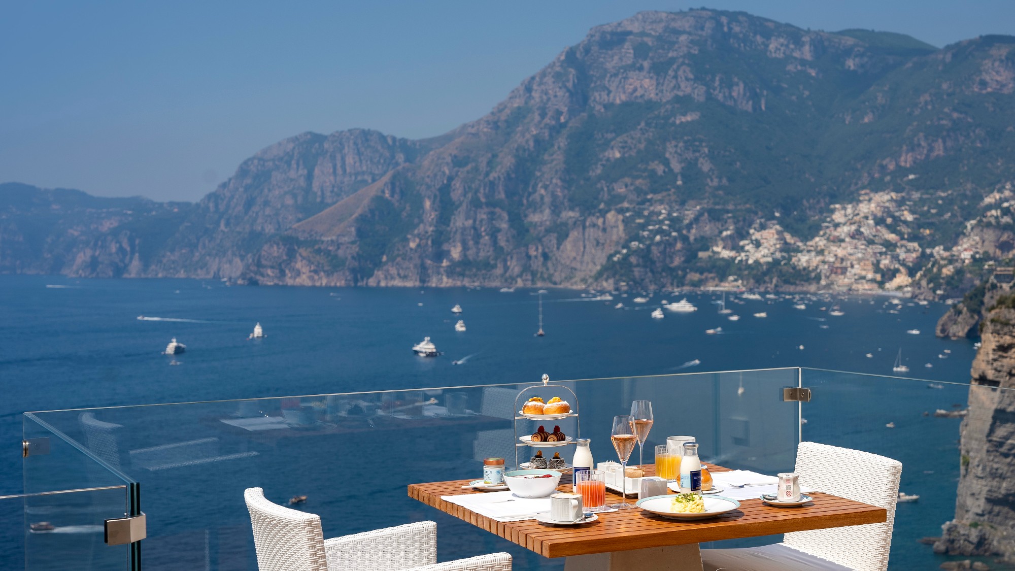 Breakfast from the outdoor terrace at Casa Angelina on the Amalfi Coast