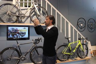 Fabian Cancellara takes a photo of the Trek display