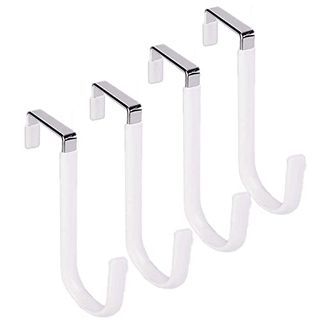 Ihmeiju Over the Door Hooks Set of 4, Single Hooks Hanger Metal for Hanging Towel Coats Clothes Hats Bags Bathroom, Over the Door Hangers With Soft Rubber Surface Prevents Scratches. (white)