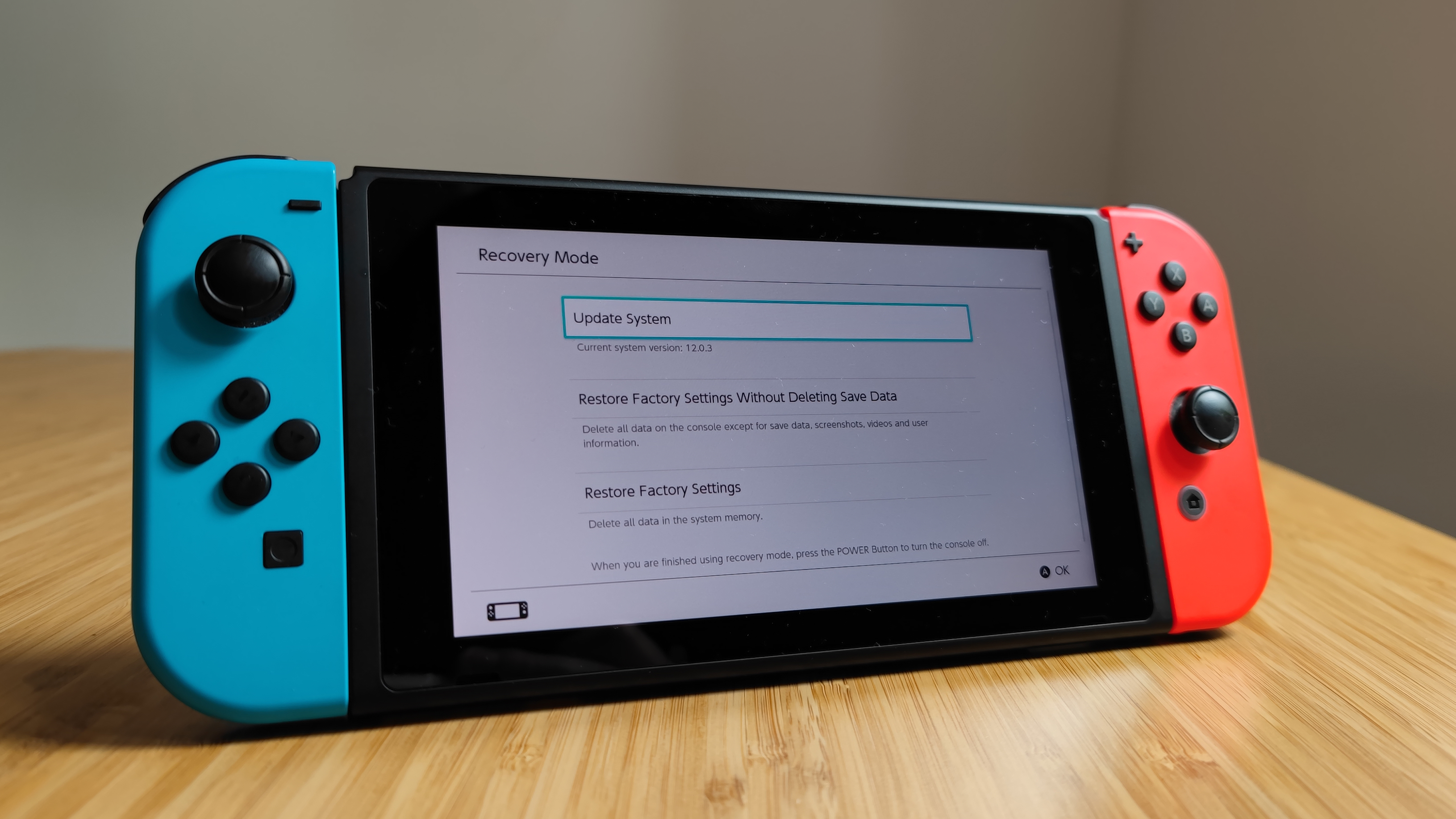 Сброс режима восстановления Nintendo Switch