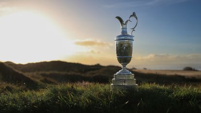 The Claret Jug is displayed during previews for The 151st Open Championship at Royal Liverpool Golf Club