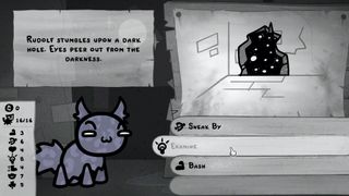 Screenshot from Mewgenics, showing a monochrome image of a cat
