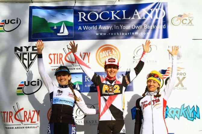 Womens Podium: 2nd place: Ellen Noble (Jam Fund/NCC) 1st place: Arley Kemmerer (PB2 Pro Cycling) 3rd place: Maureen Bruno Roy (Bobs Red Mill p/b Seven Cycles. Congratulations to All!
