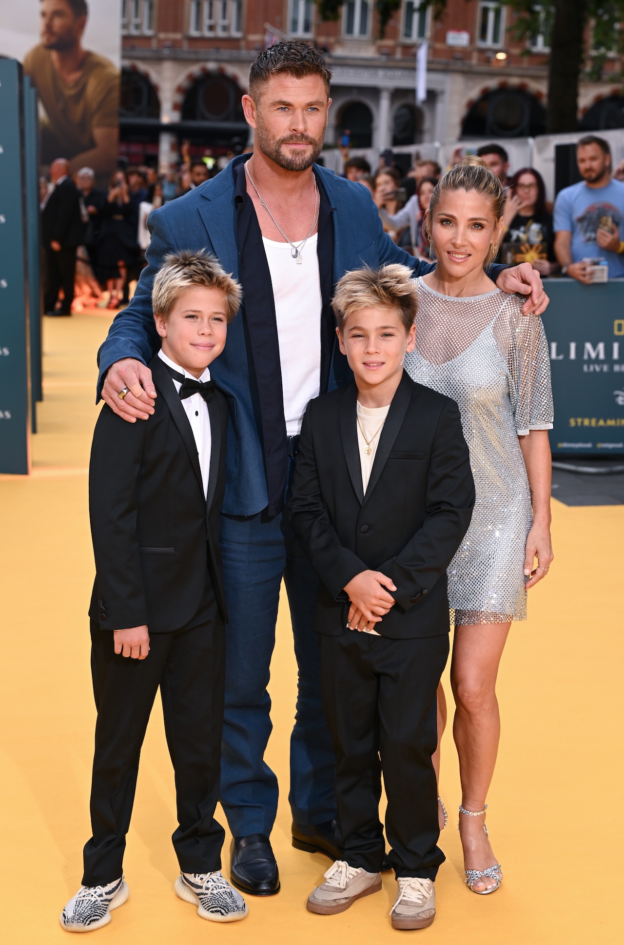 Chris Hemsworth posing with his wife and sons at the Limitless: Live Better Now UK Premiere