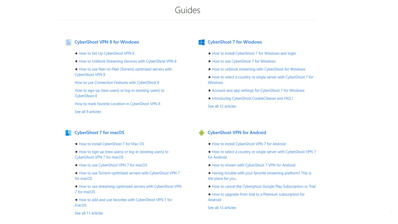 CyberGhost review - support articles