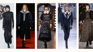 5 models on the runway wearing the gothic dress trend