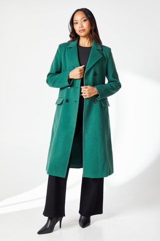 Double Breasted Fitted Faux Wool Midi Coat