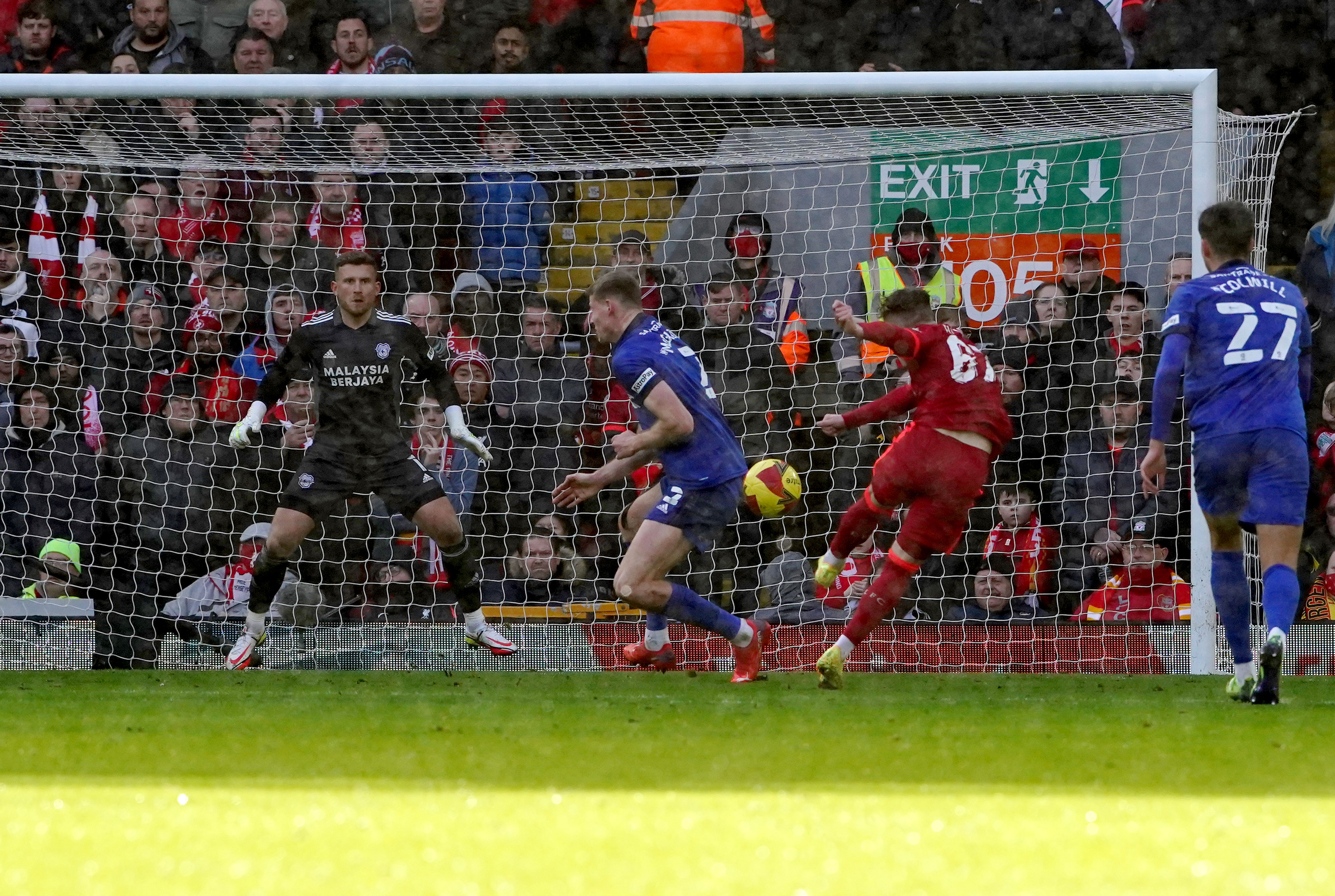 Liverpool's Harvey Elliott scores against Cardiff