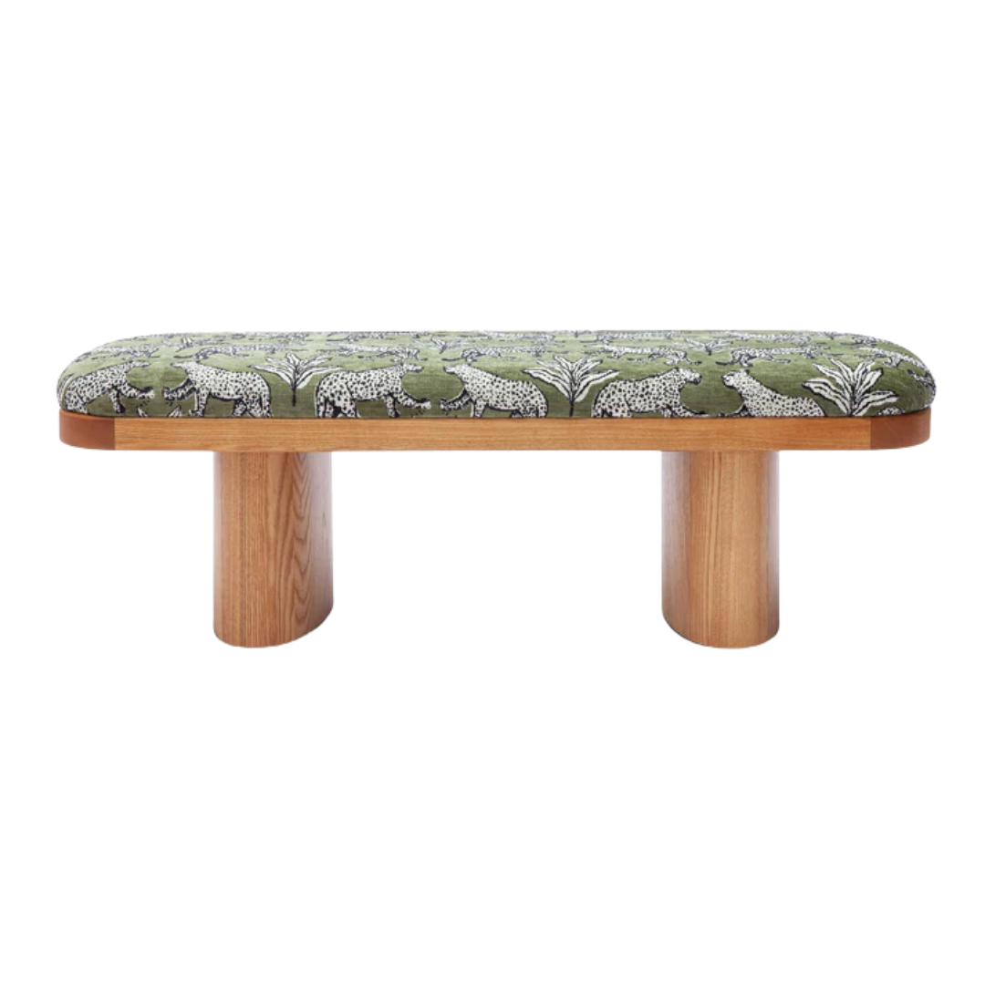 Ollie 48" Olive Green Leopard Jacquard Bench
