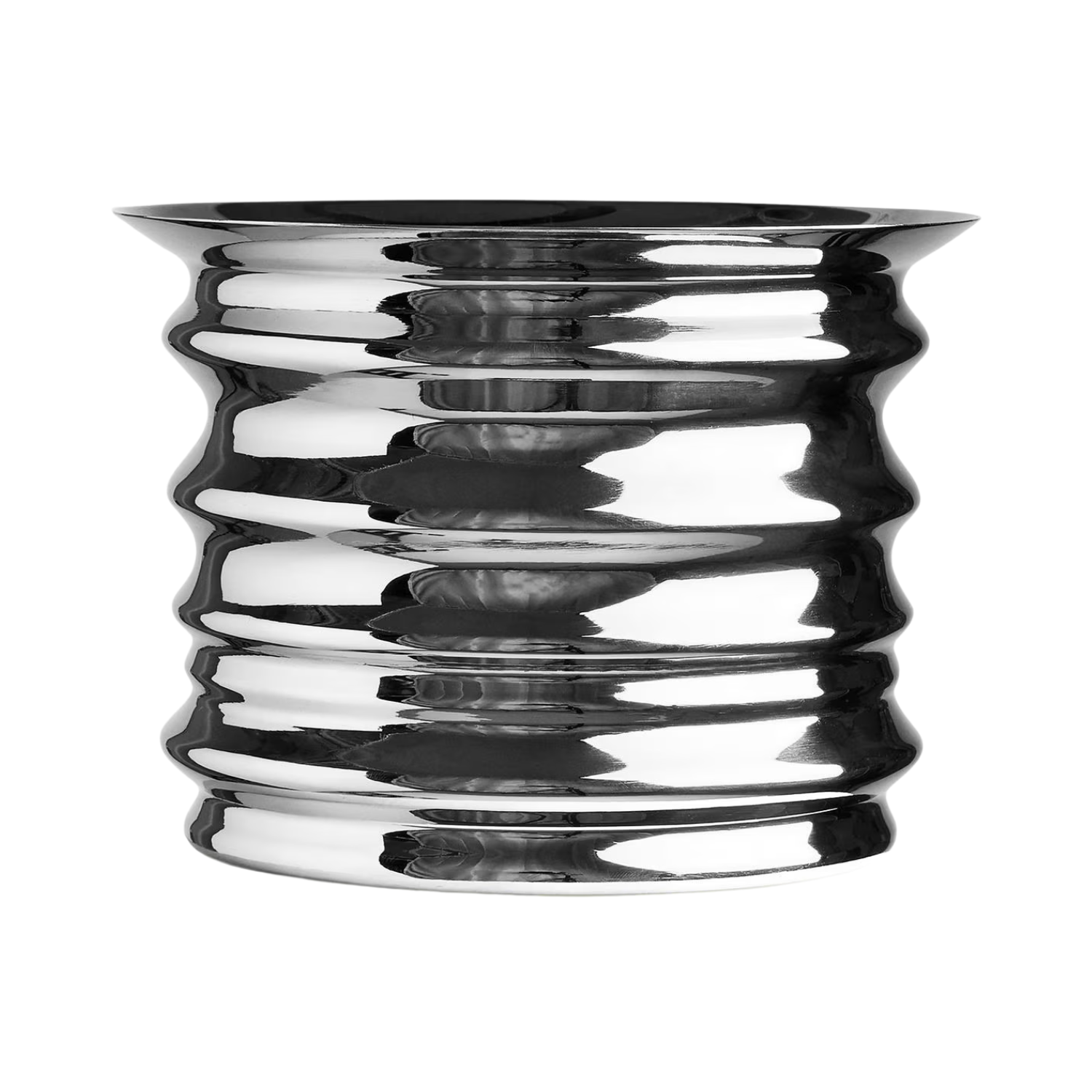 A textured silver metal plant pot