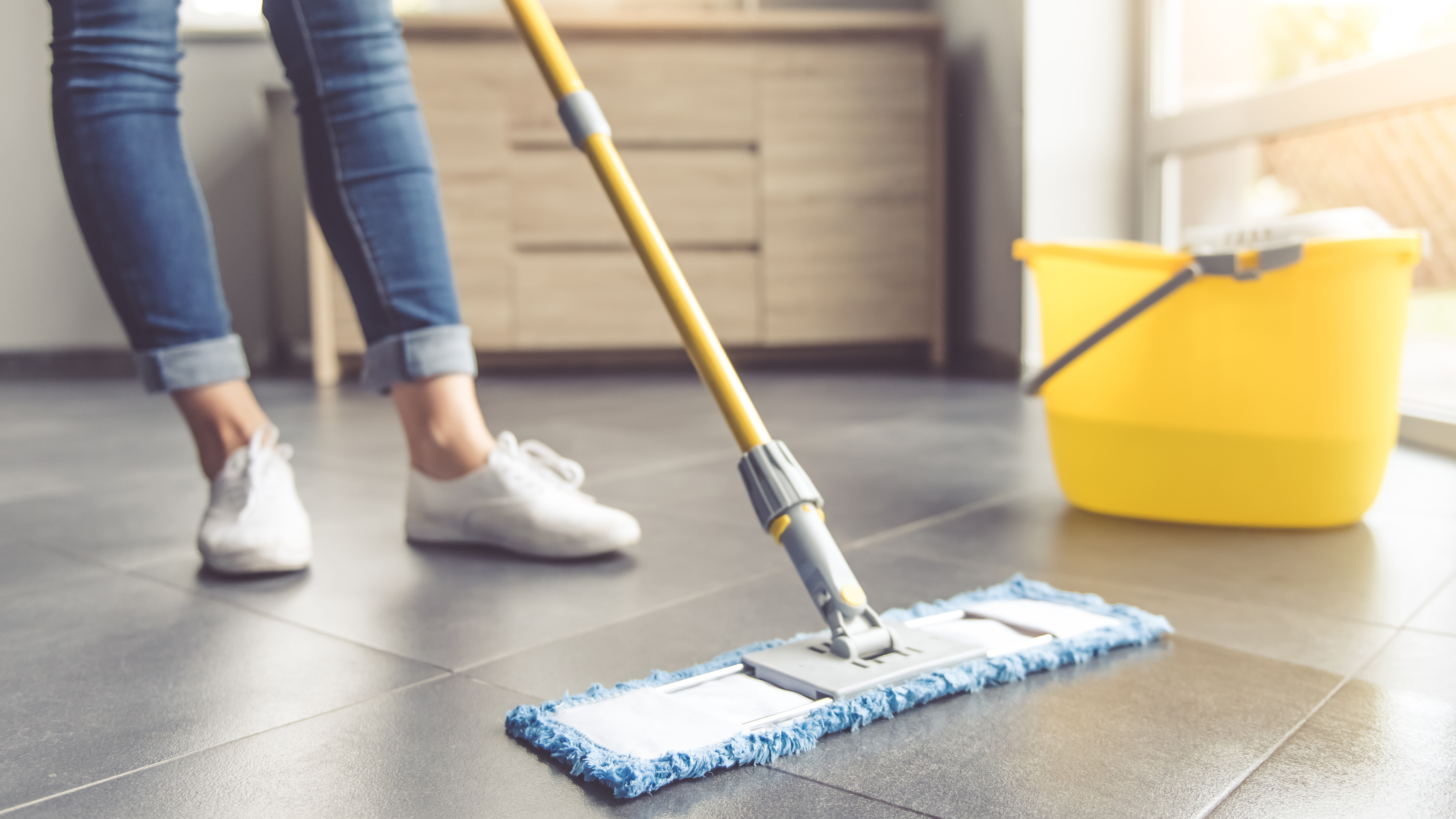 Mopping tiled floor