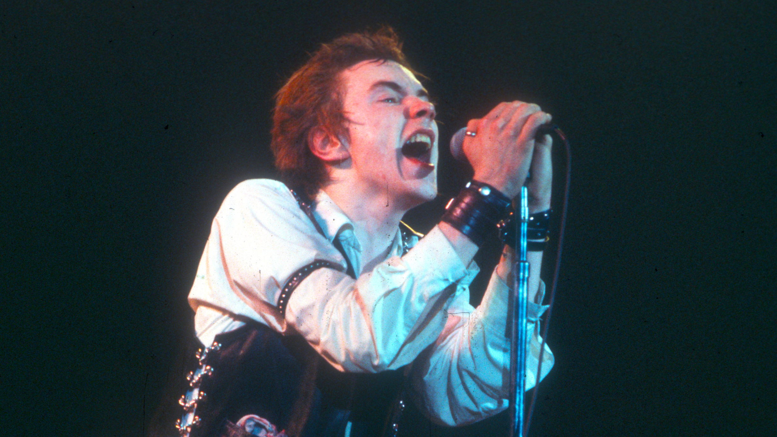 Lead singer Johnny Rotten of the punk band &#039;The Sex Pistols&#039; perform their last concert in Winterland on January 14, 1978 in San Francisco