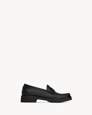 Women's Le Loafer Chunky Penny Slippers in Glazed Leather in Black