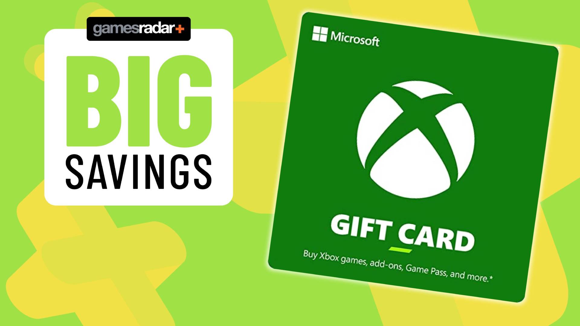 Official product image of an Xbox gift card sitting on a light green GamesRadar+ background.
