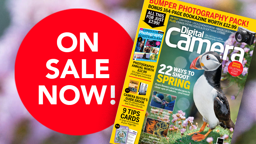 Front cover of issue 306 (Spring 2026) of Digital Camera World magazine and a red blob that reads 'On sale now!'