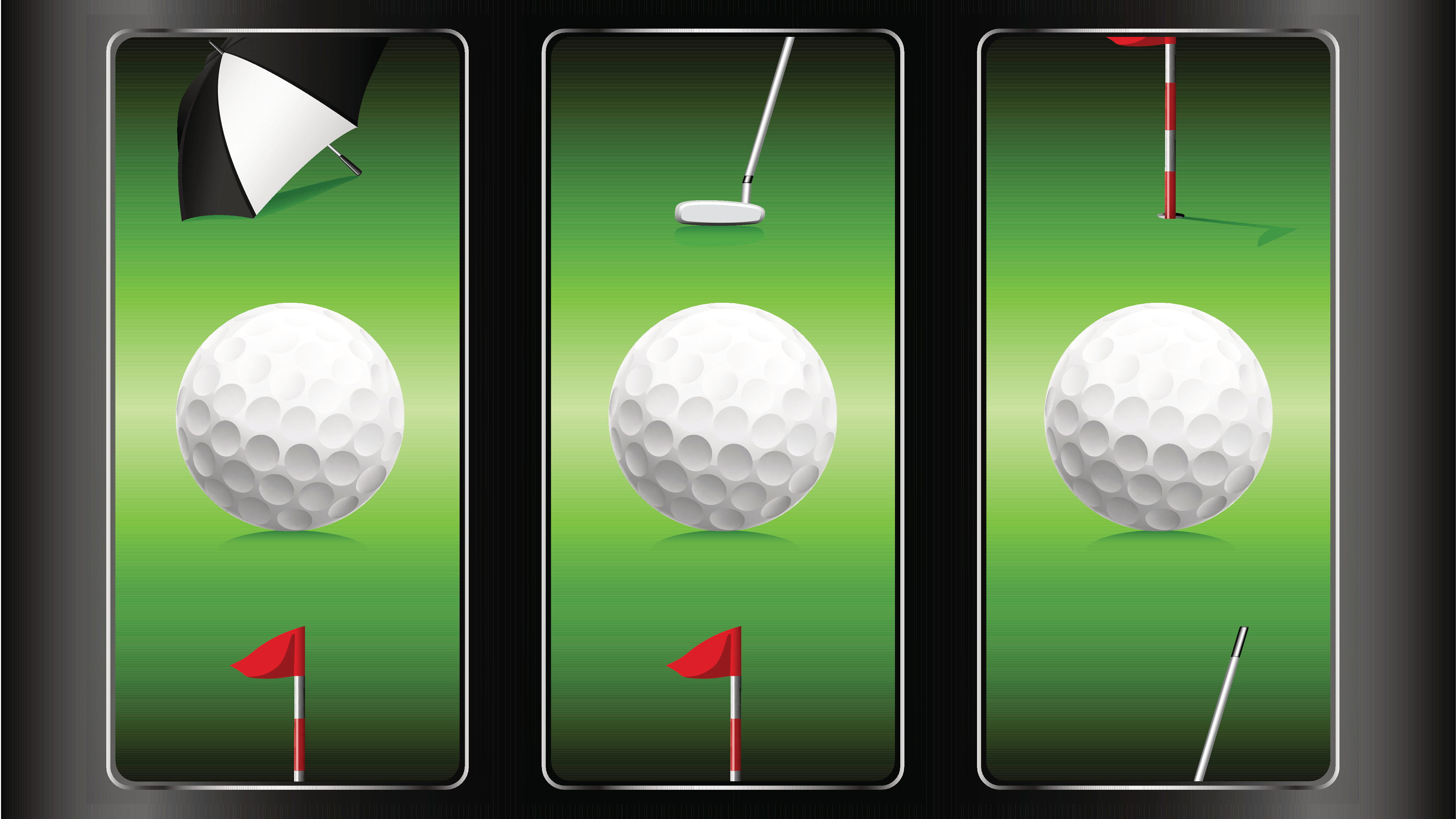 A golf-themed slot machine with three golf balls aligned to signify a win
