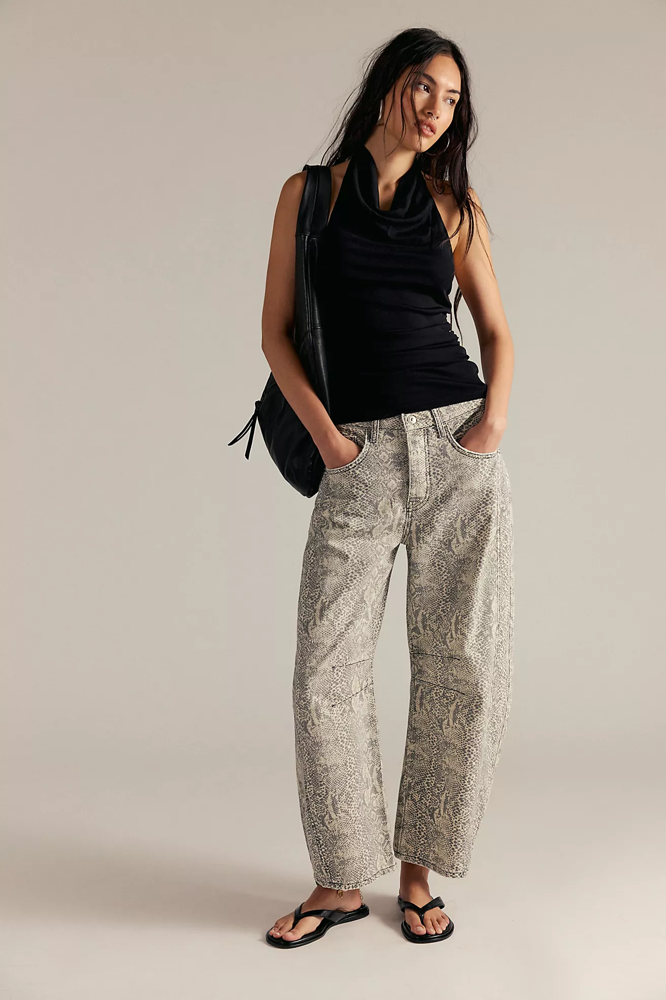 We the Free Good Luck Printed Barrel Jeans