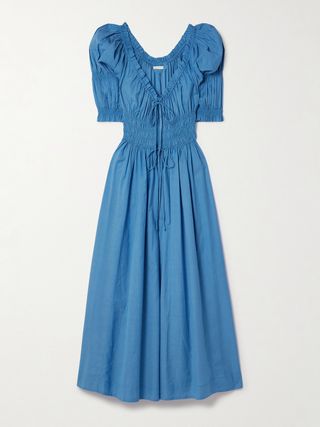 Ischia Shirred Cotton-Blend Voile Midi Dress