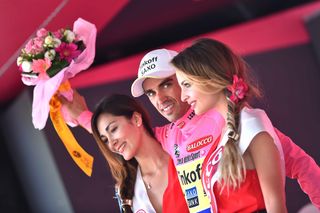 Alberto Contador spends another post-race on the podium.