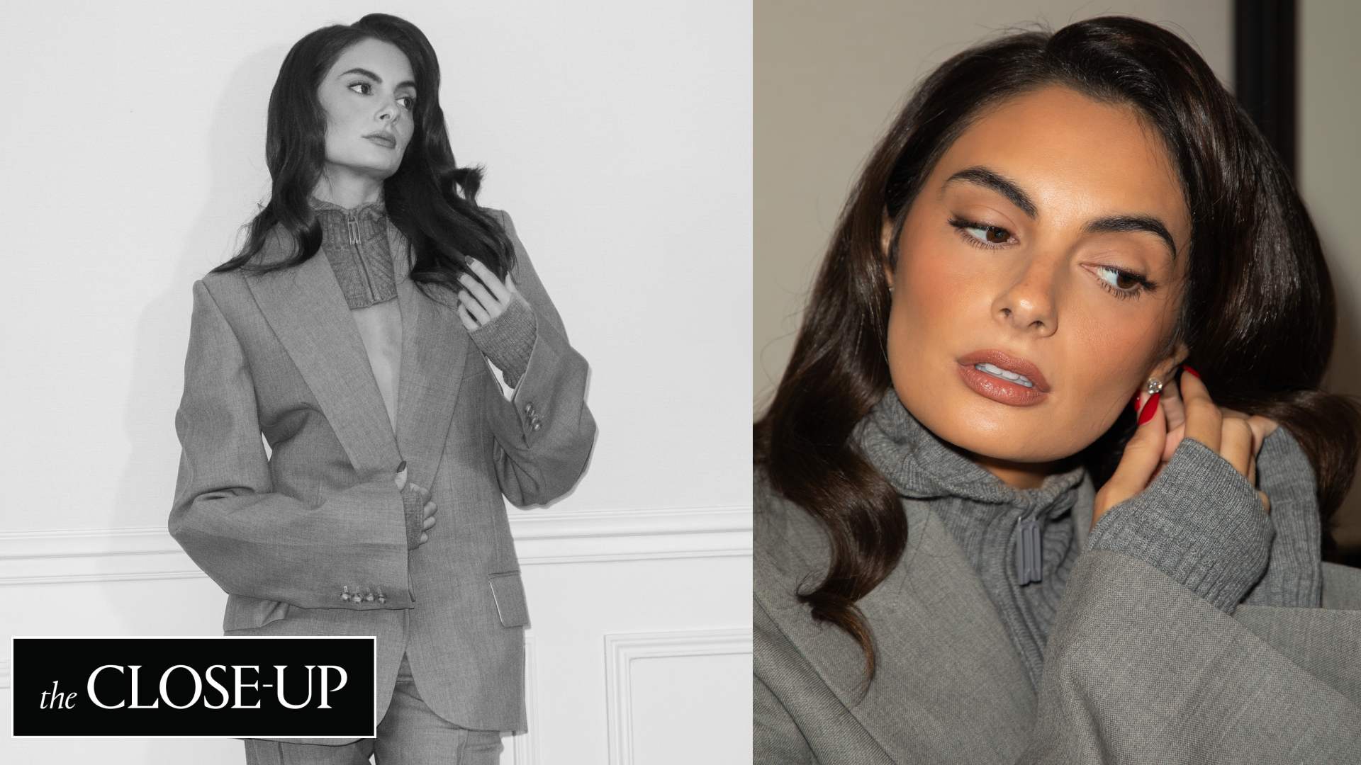 Paige DeSorbo wears a gray Victoria Beckham suit for Paris Fashion Week 