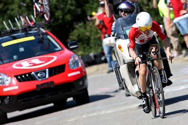 Levi Leipheimer (RadioShack) nearing the top of the climb.
