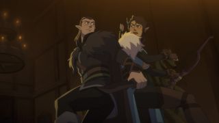 Vax and Vex stand back-to-back during a fight in The Legend of Vox Machina