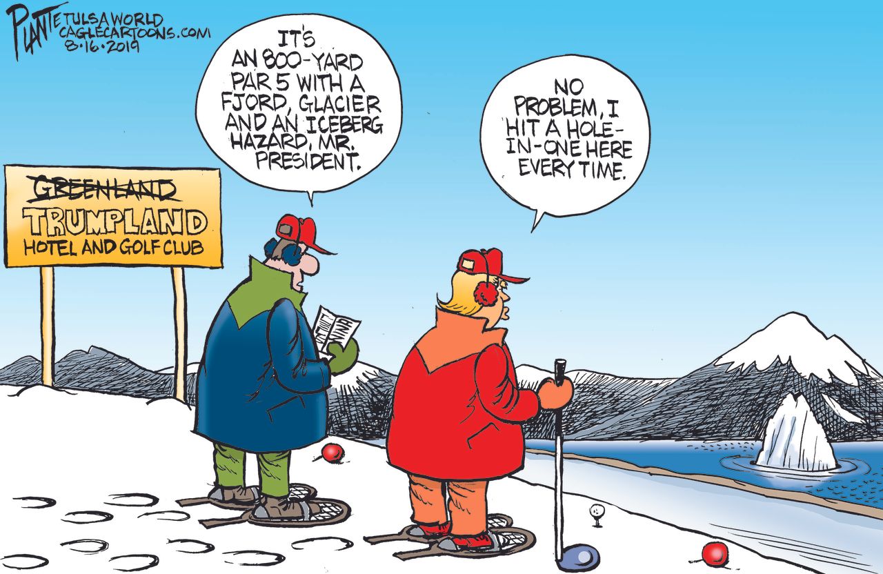 Political Cartoon Greenland Trump Golf Course Hole-in-One