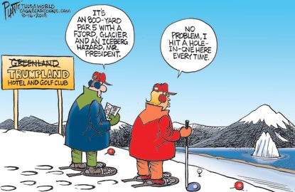 Political Cartoon Greenland Trump Golf Course Hole-in-One