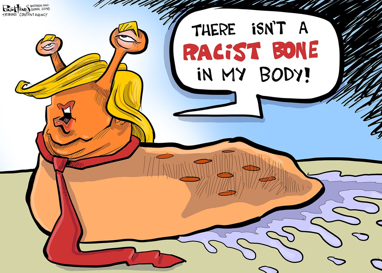 Political Cartoon U.S. Racist Bone Trump Slug