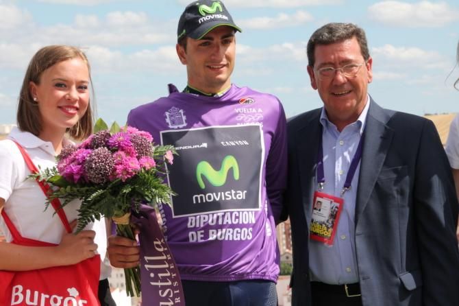 Juanjo Lobato (Movistar) gets the purple leader's jersey at the Vuelta a Burgos