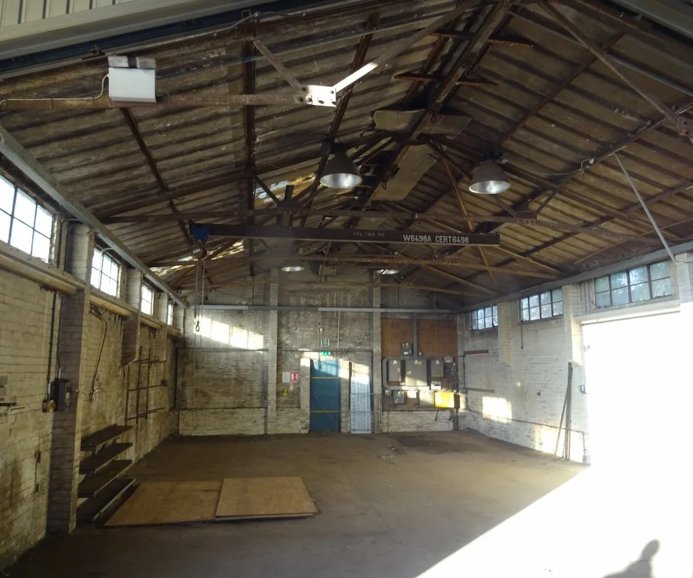 Inside a barn with stone walls