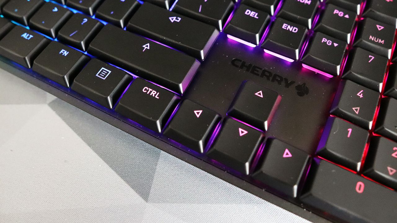 Cherry MX10.0N RGB gaming keyboard pictured on a desk