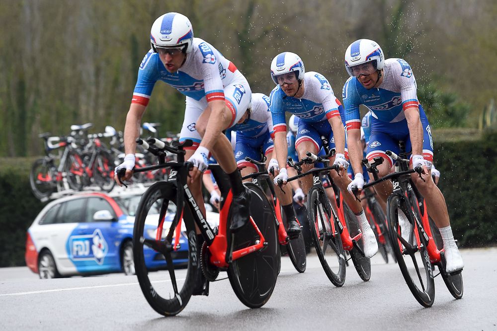 Team France de Jeux ride during the Team Time Trial on day one of the tour of 'La Mediterraneenne'