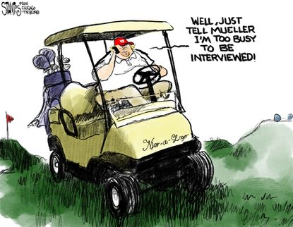 Political cartoon U.S. Trump Mueller Russia investigation golf