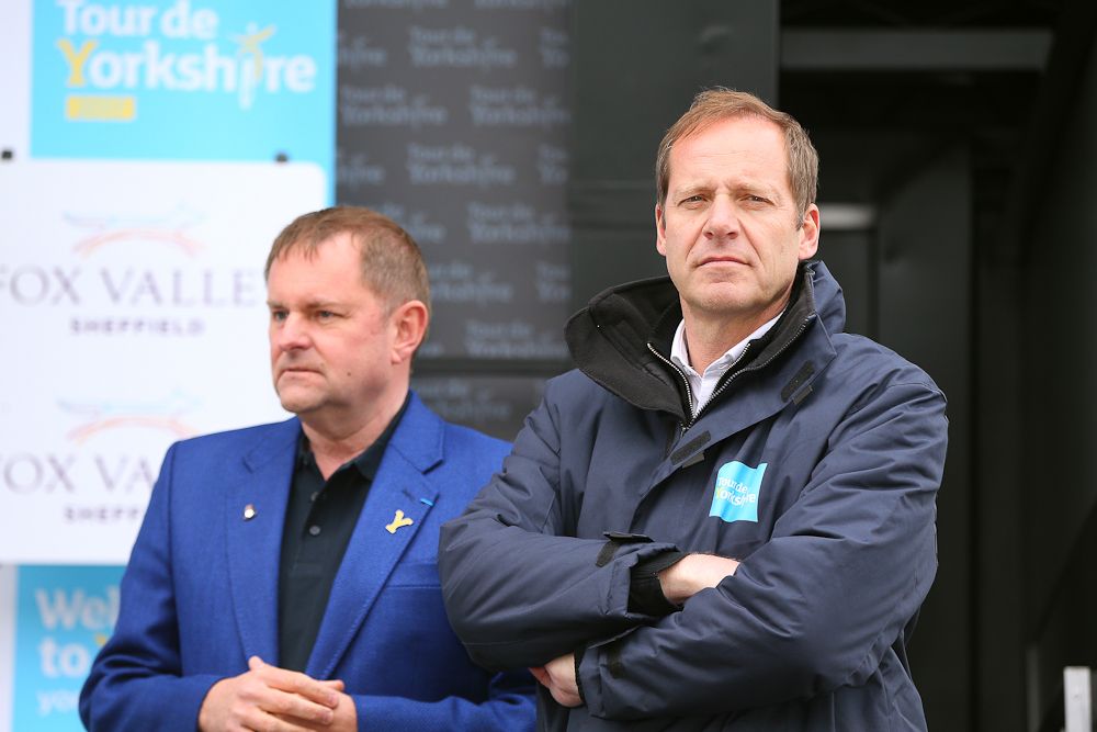 Gary Verity and Christian Prudhomme watch stage 3 of the 2017 Tour de Yorkshire