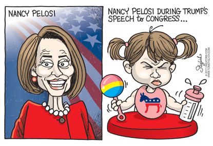 Political Cartoon U.S. Nancy Pelosi House Democrats baby Trump Speech