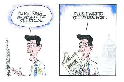 Political cartoon U.S. Paul Ryan retirement explanation White House