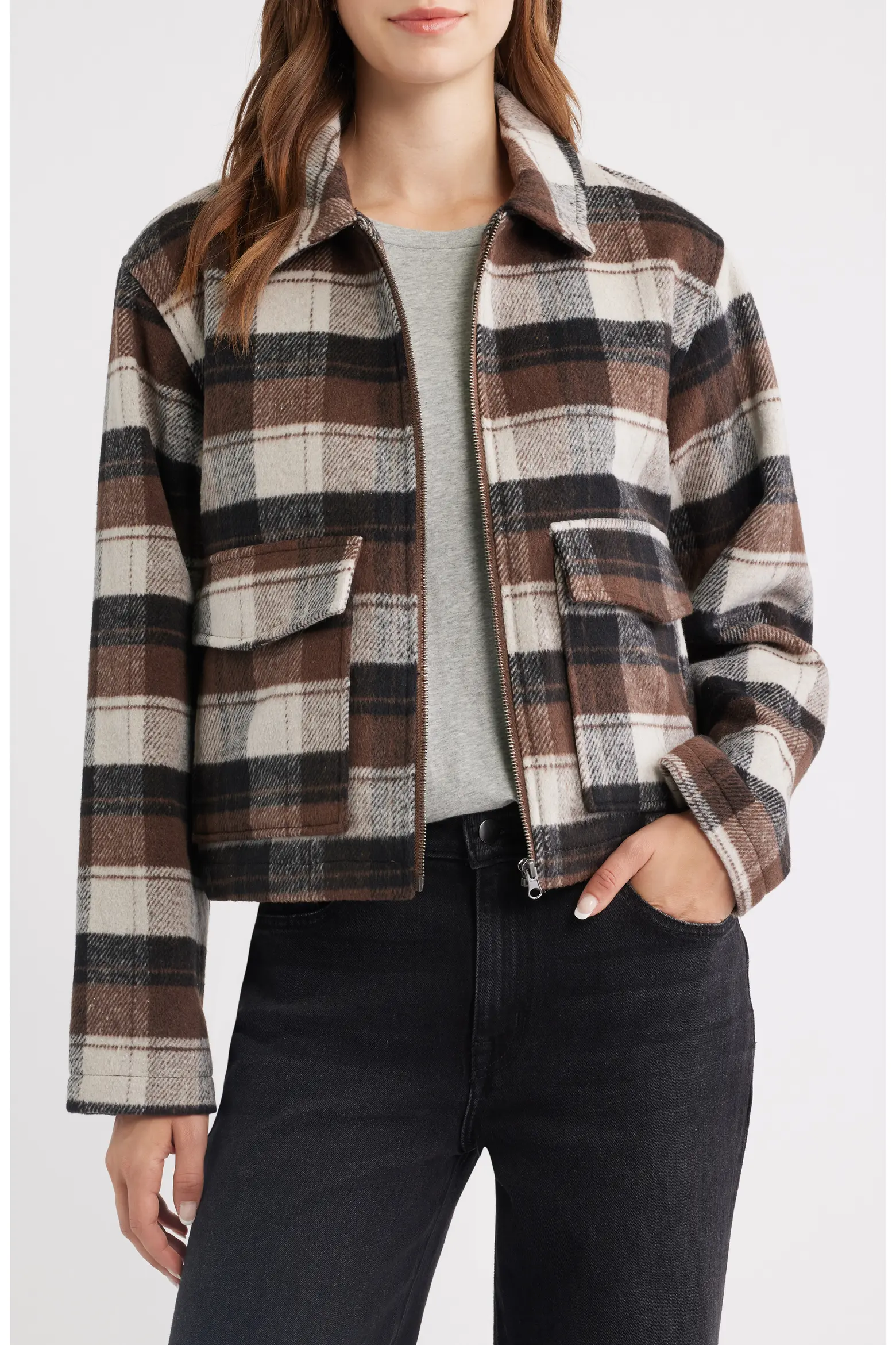 Thread &amp;amp; Supply, Plaid Zip Up Jacket