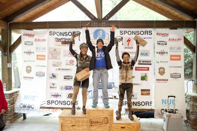 Cheryl Sornson (Team CF) atop the Cohutta 100 women's podium
