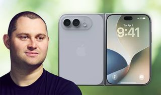 Mark Gurman and a render of the upcoming iPhone Ultra