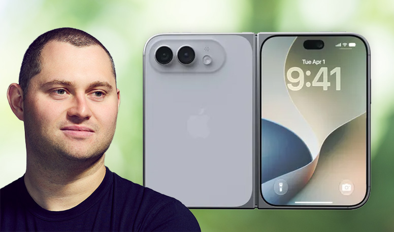 Mark Gurman and a render of the upcoming iPhone Ultra