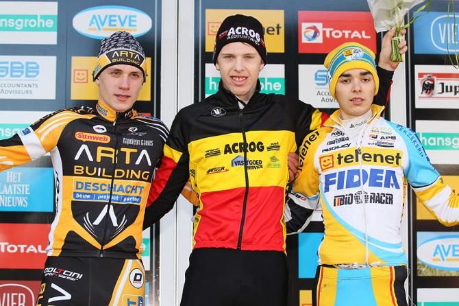 Thomas Joseph, Yannick Peeters and Kobe Goossens on the podium in Hamme-Zogge