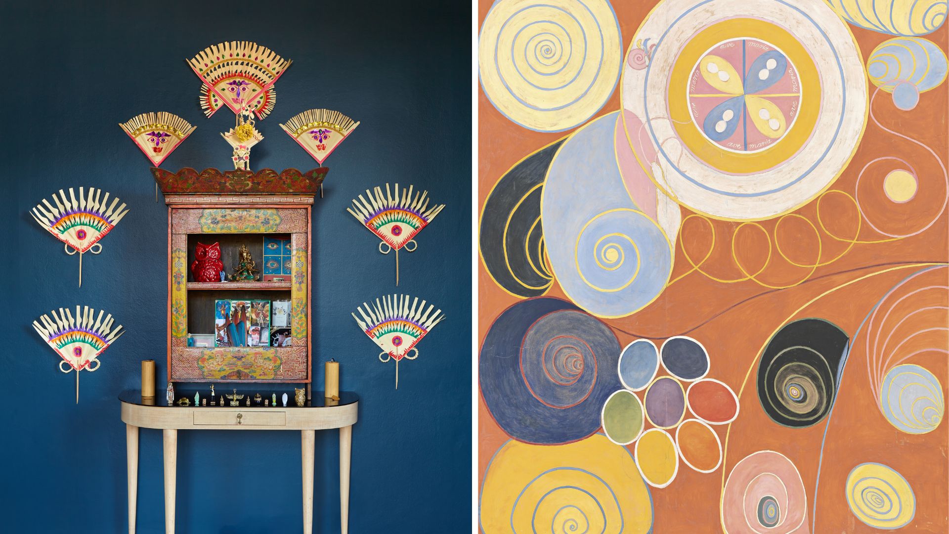 JJ Martin's meditation alter and an artwork by Hilma af Klint